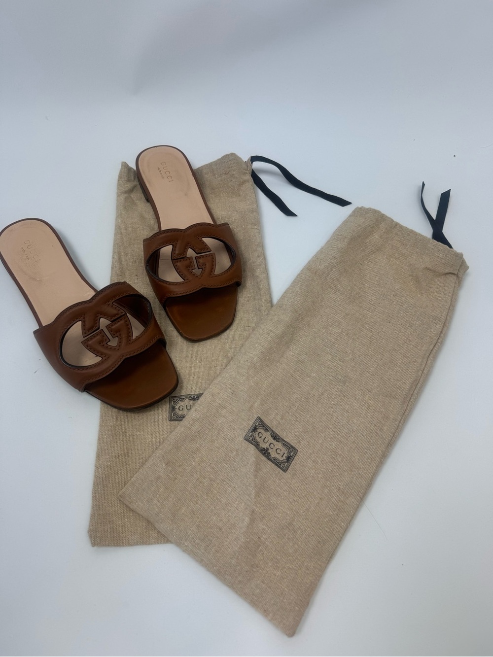 Gucci Tan Brown Leather GG Cutout Slide Mules - Picture 9 of 9